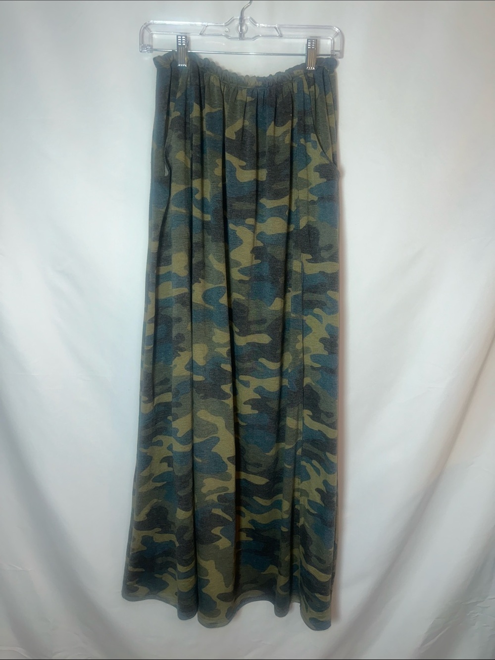 Three Bird Nest Camouflage Maxi Skirt in Olive and Forest Green